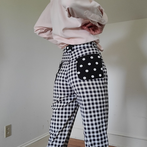 EMANUELLE - High waisted checkered/ polka dot jeans - Picture 5 of 15